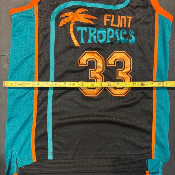 Flint Tropics #33 “Moon” Black Basketball Jersey - From Movie "Semi Pro"- Size S - Picture 6 of 7